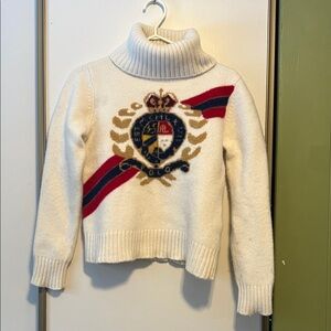 Ralph Lauren Intarsia Crest Cream Turtleneck Sweater